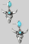 Turquoise Stone Post Earrings With Bull Skull Charm