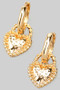 Textured Heart Charm Hoops