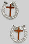 Cz Pave Horseshoe Studs With Cross Charm