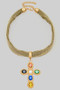 18K Gold Dipped Rs Cross Pendant Metal Fabric Necklace