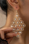 Large Textured Geo Drop Earrings With Dazzling Cz