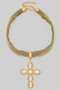18K Gold Dipped Rs Cross Pendant Metal Fabric Necklace