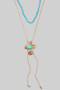 Bolo Style Layered Bead And Tq Cross Pendant Necklace