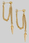 Round Post Earrings With Dangling Chain And Spike