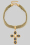 18K Gold Dipped Rs Cross Pendant Metal Fabric Necklace