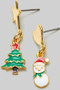 Mismatch Christmas Tree And Snowman Stud Earrings