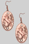 Copper Pressed Horse Oval Drop Earrings