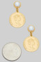 Pearl Post Coind Charm Drop Earrings