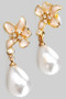 Lacquered Cz Flower Post Earrings With Dangling Pearl
