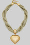 18K Gold Dipped Mesh Chain Necklace W Heart Pendant