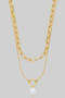 Layered Chain Necklace With O Ring Pearl Pendant