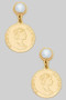 Pearl Post Coind Charm Drop Earrings