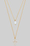 Layered Necklace With Bubble Cross And Pearl Pendants