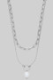 Layered Chain Necklace With O Ring Pearl Pendant