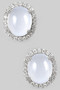 Oval White Stone Studs With Cz Pave