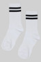 Striped Calf Socks With Ribbed Detail