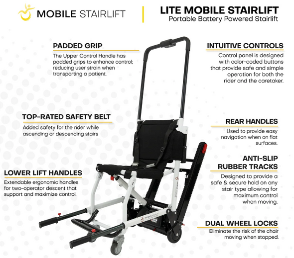 LITE Ultra Lightweight Battery Powered Mobile Stairlift for Straight Stairs