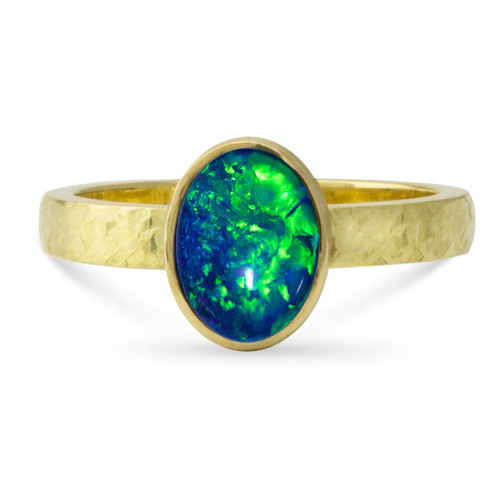 Black opal 18k gold ring