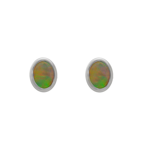 Lost Sea Opals Signature 5mm Oval Earrings - 9k White Gold Black Opal