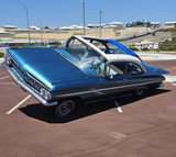 44" x 55" sliding ragtop shown in Pacific Blue canvas.  Fits 1959-1960 Belair and Impala. 