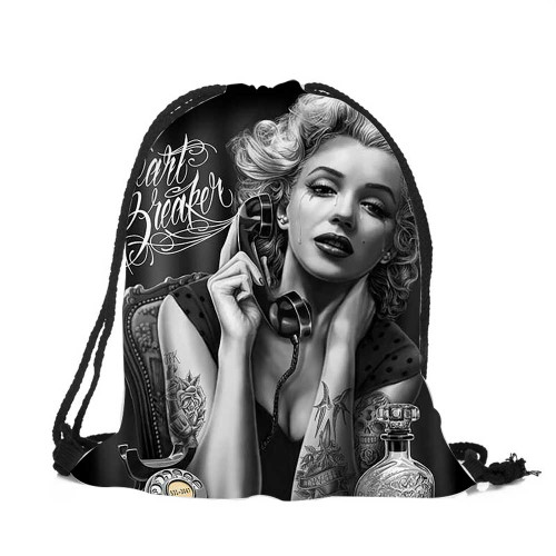 Marilyn Monroe Tattoo Drawstring Backpack/Holding Phone Marilyn Monroe Tattoo Drawstring Backpack/Holding Phone