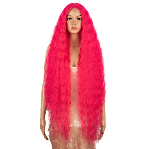 41" Lace Front Wig Long Wavy Synthetic Wig with Baby Hair Half Hand Tied 130% Density Wig (41 Inches, PINK1)