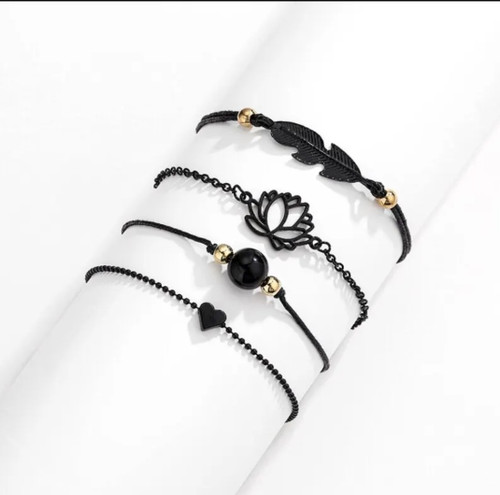 4pc Bracelet Set Black & Gold Bracelet Set