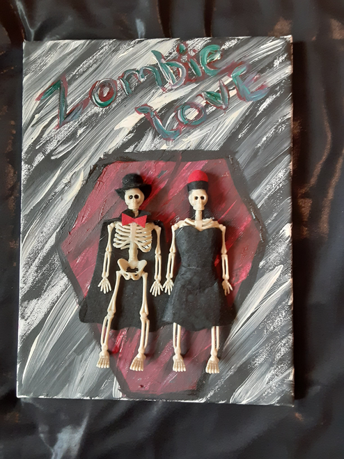 Skelton Love Couple Canvas Painting, Horror Painting. Skulls Painting, Gothic Wall Art
