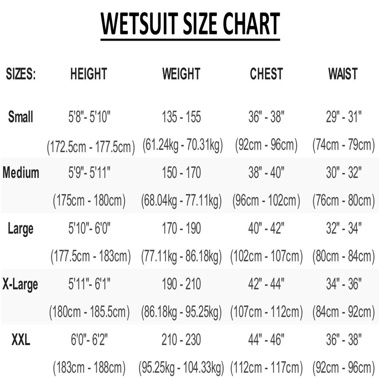2xl Size Chart