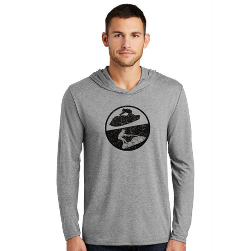 Jettribe Distressed Hooded Longsleeve Tee or Grey or Unisex Design or Jet Ski Riding Apparel