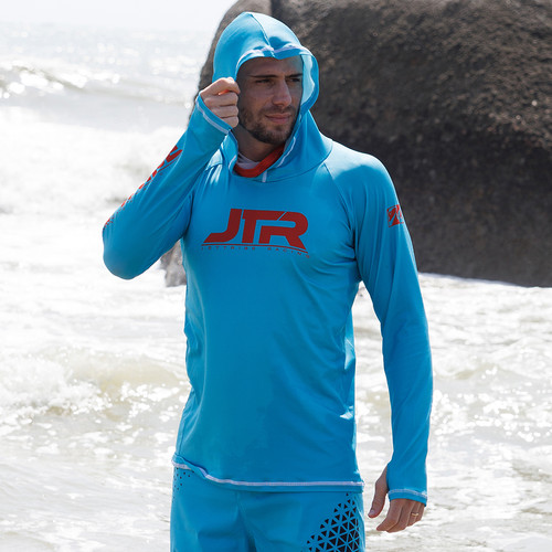 JTR Series Hooded Rashguard- Aqua Blue