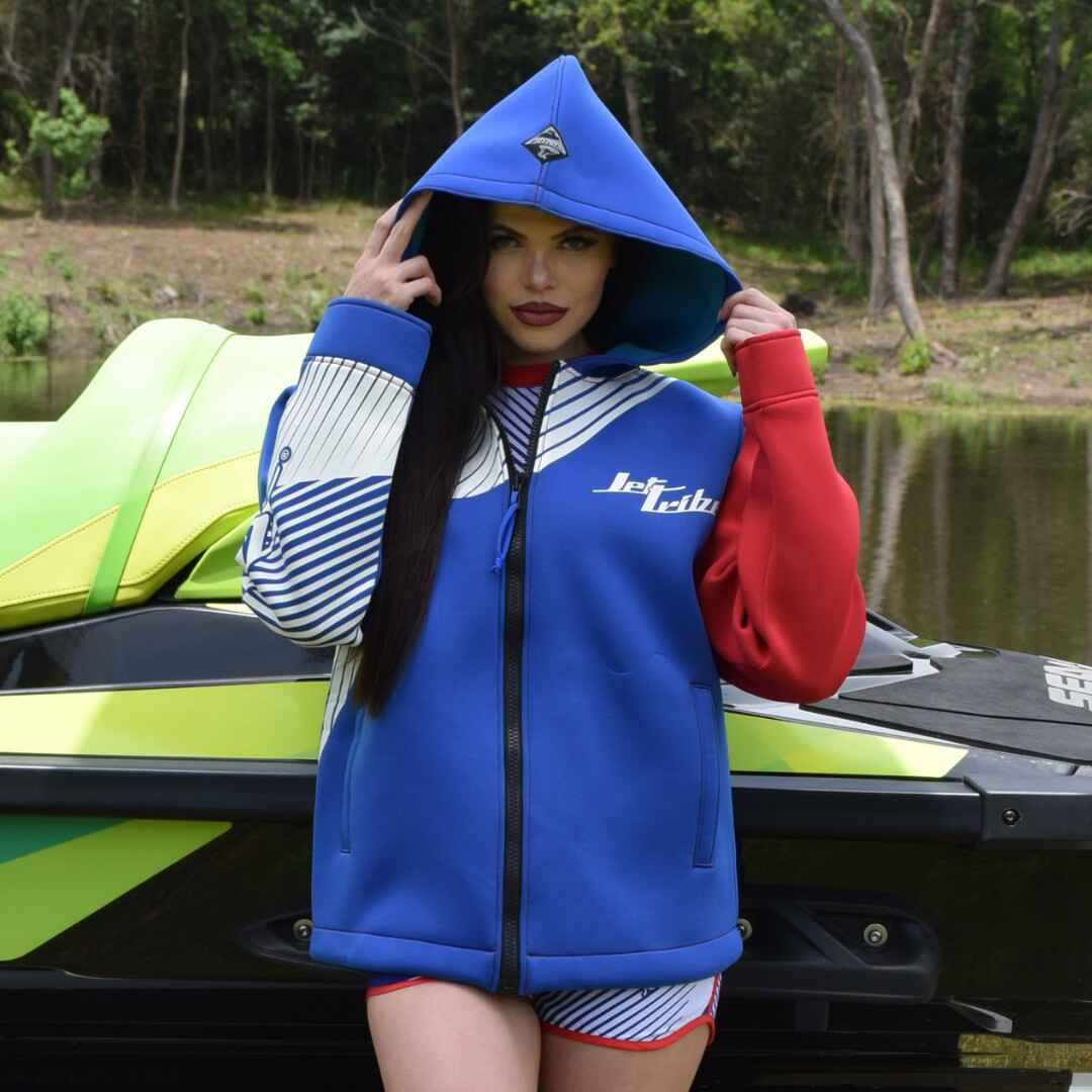 Hyper Tour Coat | Blue / Red | Oversized Neoprene Jacket | PWC Jet Ski Gear