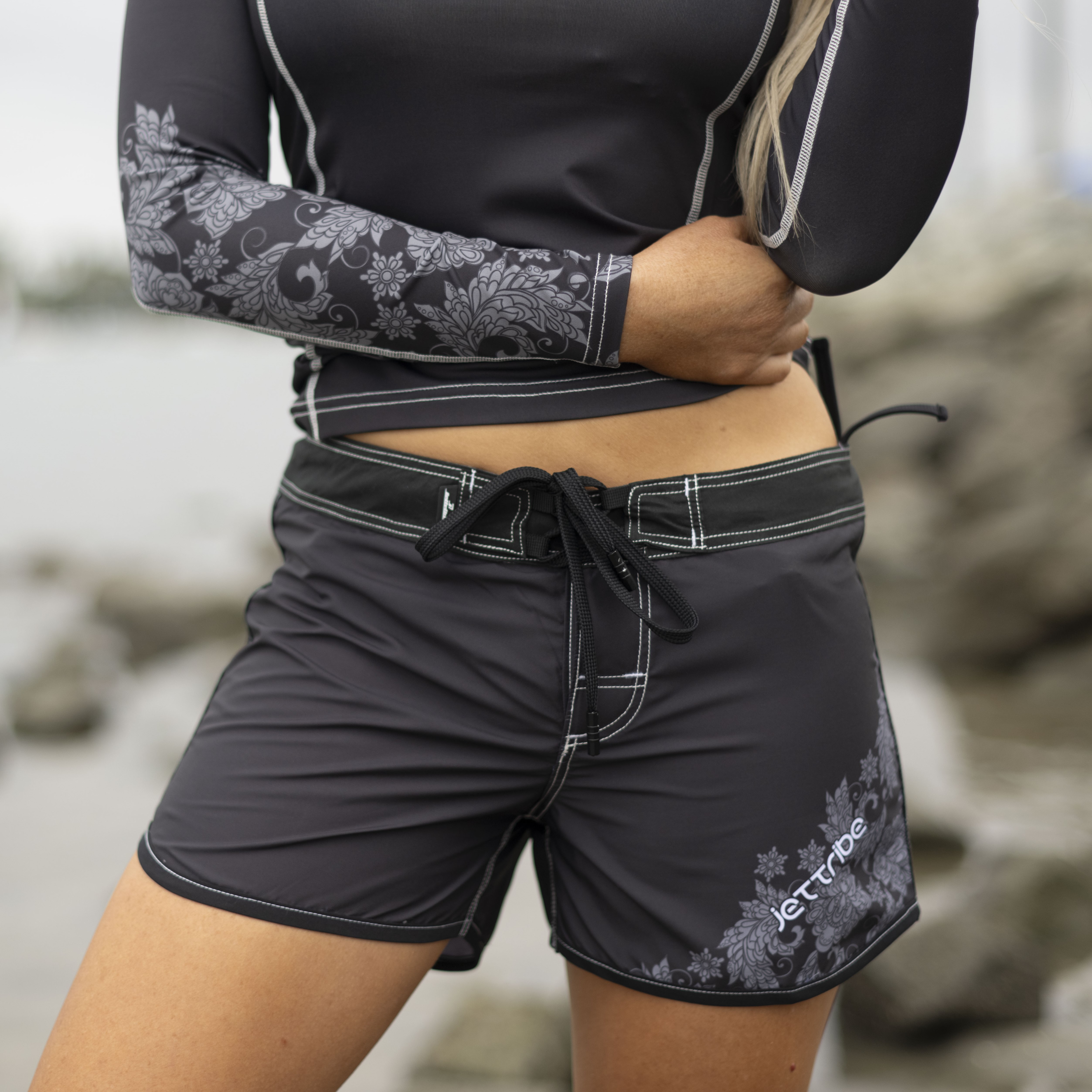 Hibiscus Ladies Board Shorts | Black | PWC Jetski Ride & Race