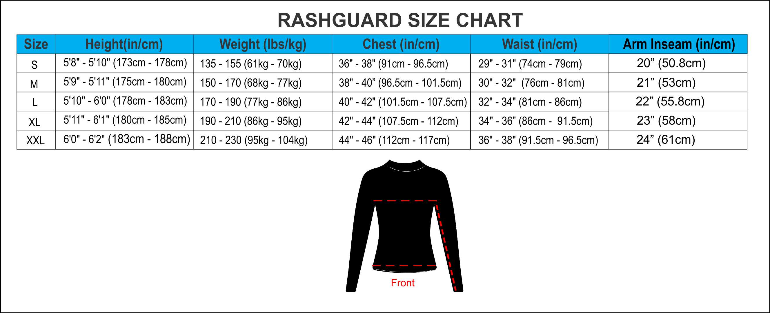 Rashguard Size Chart