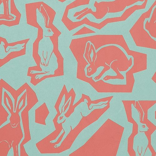 Gift Wrap - Bunnies - Turquoise/Florescent Pink