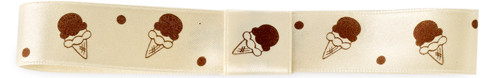 Icons on Original Double Faced Satin - Ice Cream - Brown ink on French Vanilla