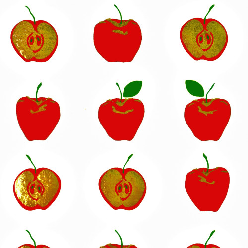 Gift Wrap - Apples - White/Red & Metallic Gold