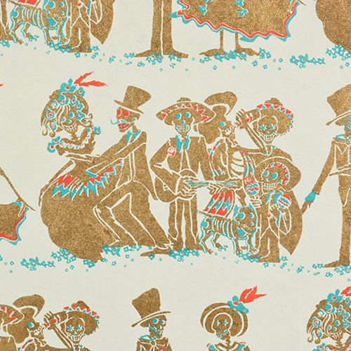Day of the Dead Gold/Cream Metallic Gift Wrap