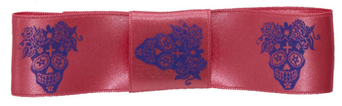 Icons on Original Double Faced Satin - Day of the Dead - Blue ink on Kiss