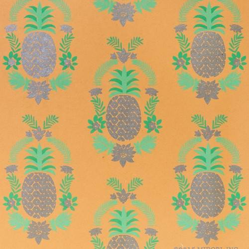 Gift Wrap - Floral Pineapple - Silver Metallic/Light&Medium Green/Peach