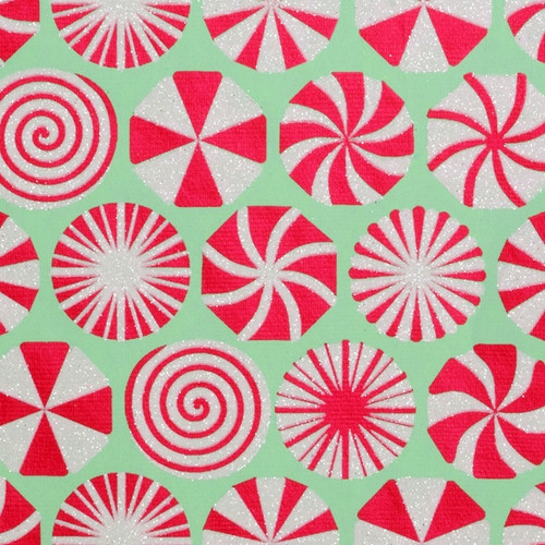 Gift Wrap - Peppermint - Mint/Red/Iridescent Glitter