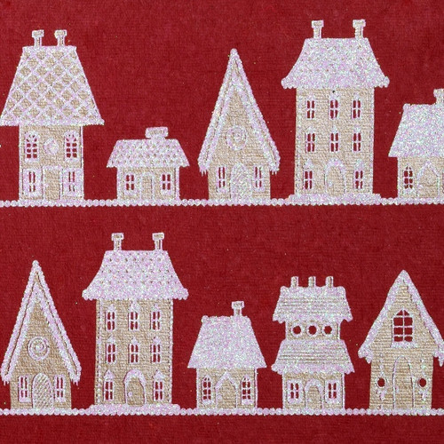 Gift Wrap - Gingerbread - Red/Metallic Beige/Iridescent Glitter