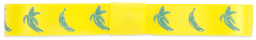 Icons on Original Double Faced Satin - Blue ink Banana on Golden Chain Ribbon