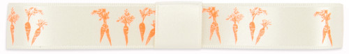 Icons on Original Double Faced Satin - Orange ink Carrots on Bone Ribbon