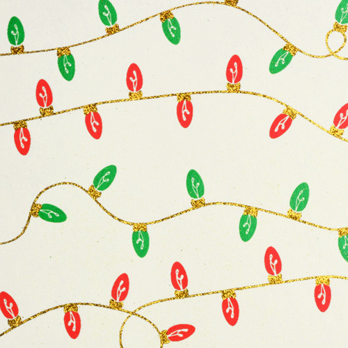 X-mas Lights - Cream/Red/Green & Gold Glitter Gift Wrap