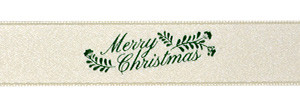 Hunter ink "Merry Christmas" on Bone Ribbon - Tidings on Original Double Faced Satin