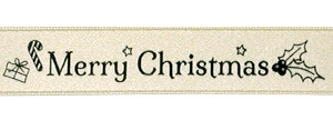 Black ink "Merry Christmas" with Candy Canes on Bone Ribbon - Tidings on Original Double Faced Satin