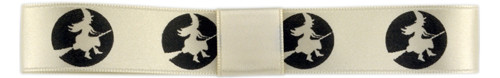 Icons on Original Double Faced Satin - Black ink Witch on Bone Ribbon