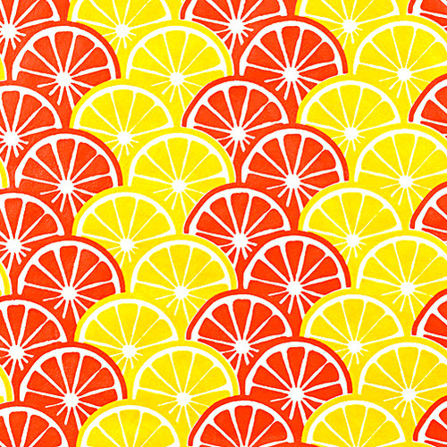 Gift Wrap - Lemons & Oranges - Cream/Metallic Yellow and Orange