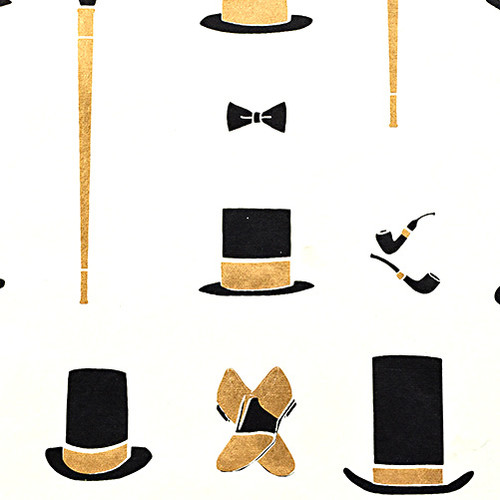 Gift Wrap - Gentleman - Cream/Metallic Black and Gold